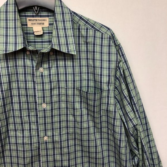 Duluth Trading Men Wrinkle Fighter Button Shirt Top Large Plaid Cotton B235 -14 - Picture 13 of 16